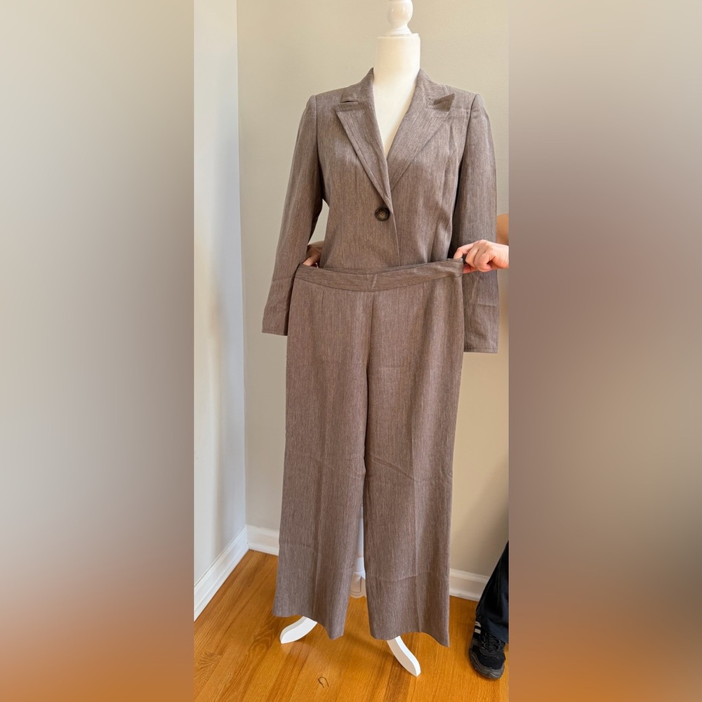 Le Suit Brown Gray Single-Button Blazer